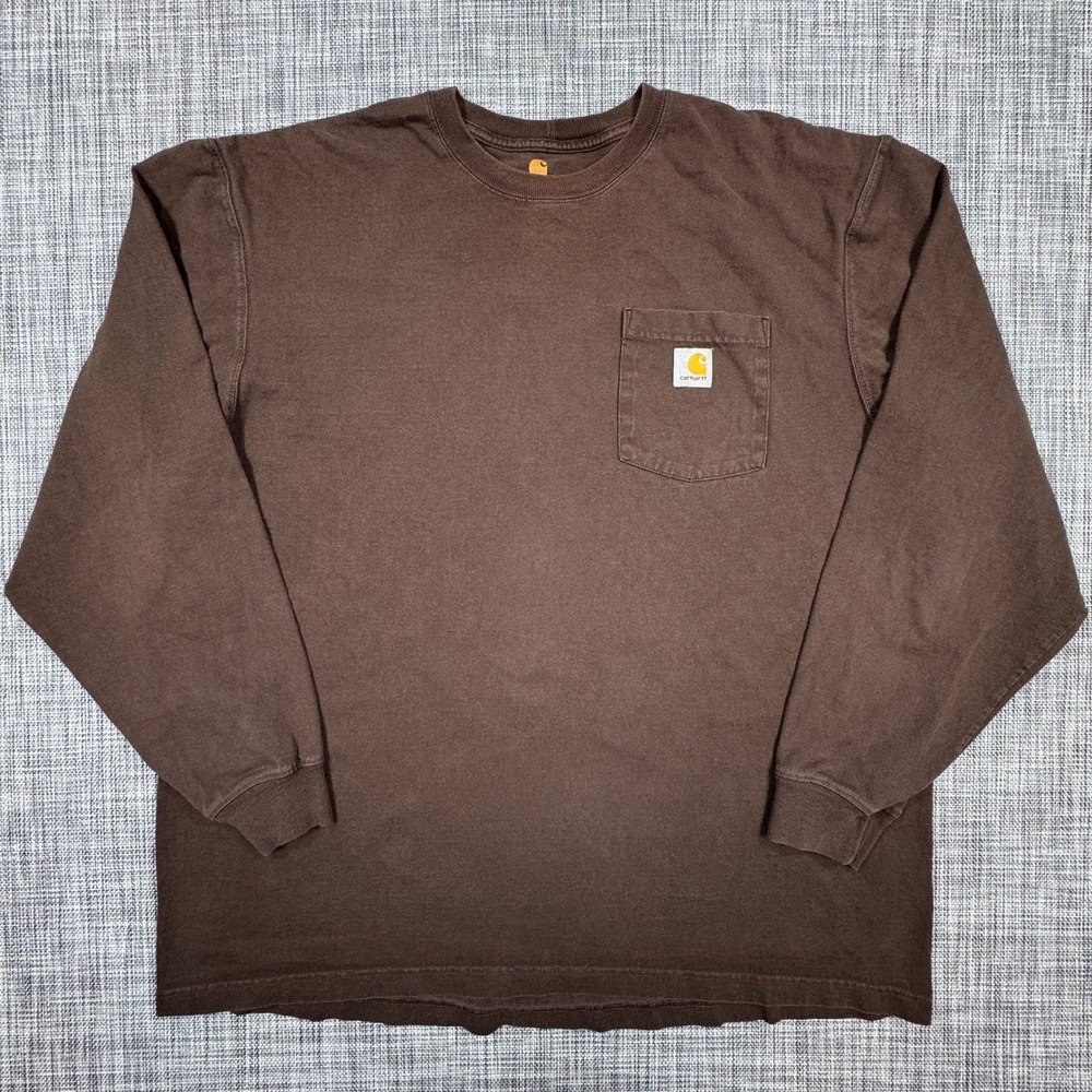 Carhartt K126 Pocket T Shirt Men's XL Dark Brown Original Fit Long Sleeve Cotton